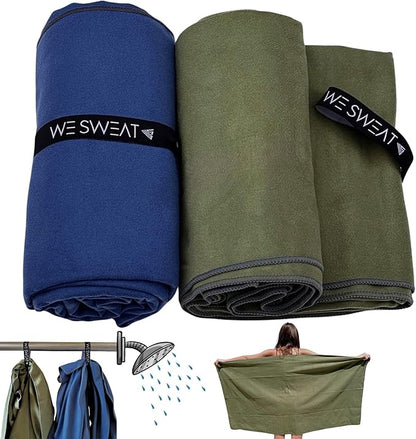 We Sweat's (2 Pack) Microfiber Towels Perfect for Travel, Gym Shower & Camping. Ultra Compact - Lightweight Shower Towel - Soft and Absorbent Silver Ion Odor-Free Absorbent Fiber - Quick Dry Towel