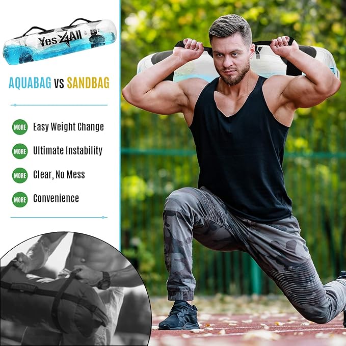 Yes4All Large Aqua Bags for Workout 35/45/80lbs - Ultimate Core Water Weights Aqua Bag - Portable Stability Fitness - Perfect Agility, Durability for Indoors and Outdoors - Clear & Dark Blue