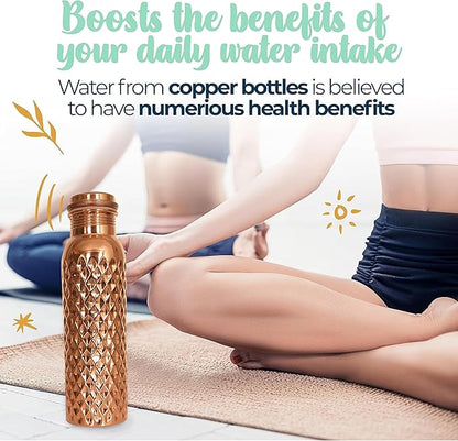 Pure Copper Water Bottle 34 Oz Hammered Copper Water Bottle For Drinking Handcrafted Ayurvedic 100% Vessel For Leak-Proof Lid Bottle for Yoga, Gym, Office & Travel