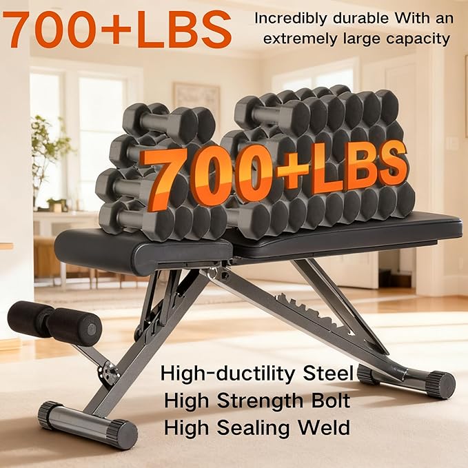 BARWING Adjustable Foldable Portable Weight Bench for Home Gym,700-800LBS Flat Incline Decline Workout Bench for Full Body Workout Easy Assembly for Home Gym