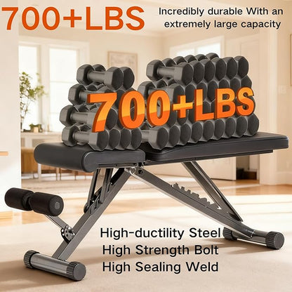 BARWING Adjustable Foldable Portable Weight Bench for Home Gym,700-800LBS Flat Incline Decline Workout Bench for Full Body Workout Easy Assembly for Home Gym