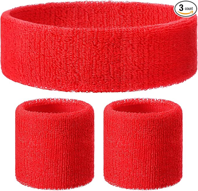 3 Pack Neon Sweatbands Set 80s Wristband and Headband Color War Accessories Sports Sweatbands for Summer Ball Party