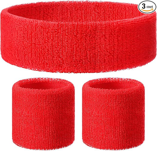 3 Pack Neon Sweatbands Set 80s Wristband and Headband Color War Accessories Sports Sweatbands for Summer Ball Party