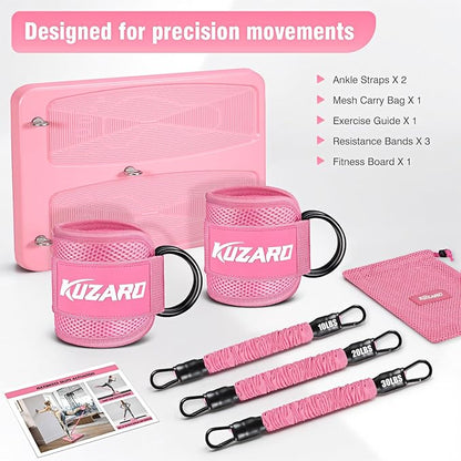 Glute Workout Equipment, Leg & Hip Exercise Equipment for Women, Resistance Bands with Ankle Straps & Exercise Board for Home Gym Fitness, Kickbacks, Hip Thrusts, Lower Body Training