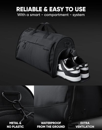 FIGHTR® Sports bag & travel Duffel bag for men and women - with shoe compartment & wet compartment - bag for sports, fitness & travel - training bag, gym bag, martial arts bag