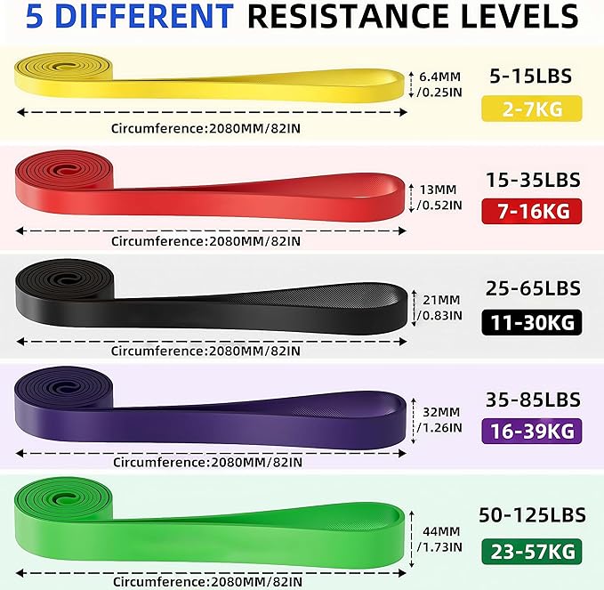Pull Up Bands Resistance Bands Set for Working Out,8 PC Long Exercise Bands & Fabric Booty Bands for Training Hip Thigh Glute Fitness,Home Workouts,Physical Therapy for Men Women
