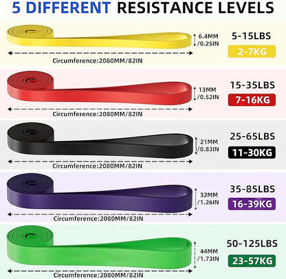 Pull Up Bands Resistance Bands Set for Working Out,8 PC Long Exercise Bands & Fabric Booty Bands for Training Hip Thigh Glute Fitness,Home Workouts,Physical Therapy for Men Women