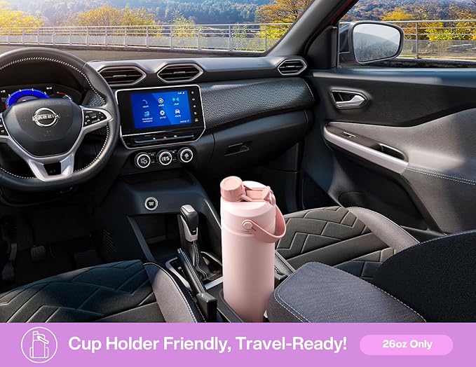 POWCAN 26 oz Insulated Water Bottle with 2-in-1 Straw and Spout Lid, Keep Cold 24H, Leak-Proof, Fits in Car Cup Holder, Stainless Steel Water Bottle for Sports, Trip, Gym, and School (Seashell Sonata)