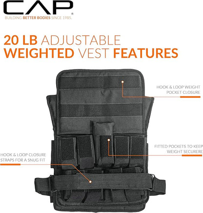 CAP Barbell Adjustable Weighted Vest | 20-150 lbs | Heavy-Duty Workout Vest with Removable Iron Weights for Strength Training, Cardio, Running, and Calisthenics