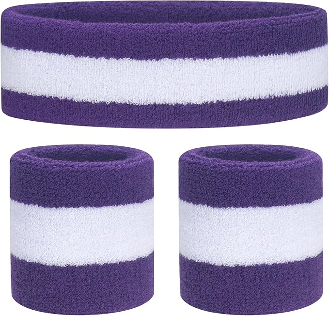 ONUPGO Sweatband Set Sports Headband Wristband Set Sweatbands Terry Cloth Wristband Wrist Sweatband Headbands Moisture Wicking Sweat Absorbing Head Band