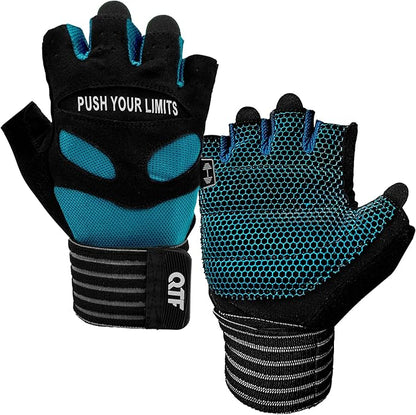 QTF Weight Lifting Gym Workout Gloves with Long Wrist Strap, Fingerless Gym Gloves for Men & Women, Full Palm Protection, for Weightlifting, Training, Fitness, Hanging