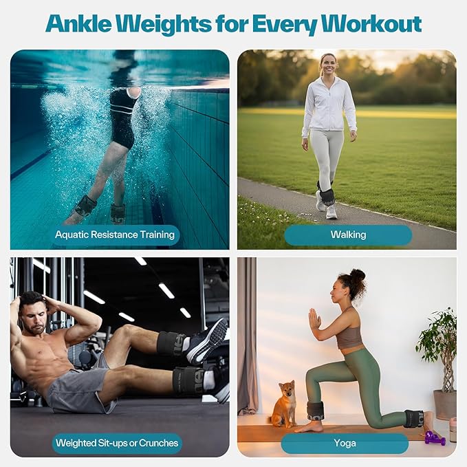 Sportneer Ankle Weights for Men Women Strength Training, 4/10 lbs Pair Leg Weights Set Comfortable and Soft Perfect for Dancing Running Walking Fitness Workout