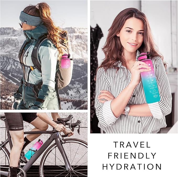 Floral Horse 32 oz Water Bottle with Times Marker to Drink and Straw, Carrying Strap, Leakproof BPA-Free, Ensure You Drink Enough Water for Fitness, Gym, Camping, Outdoor Sports