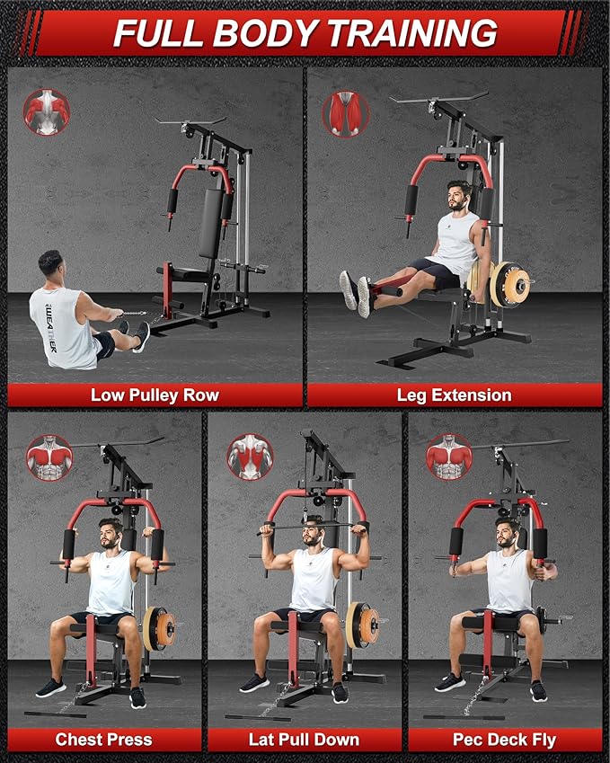 Home Gym Machine, Multifunctional Workout Equipment for Strength Training, Full Body Home Gym with Chest Press, LAT Pulldown, Leg Extension & Cable System