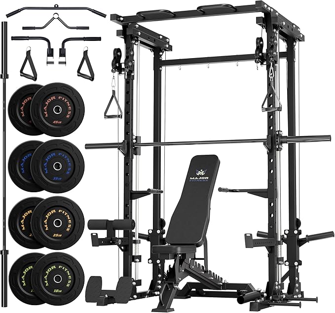 MAJOR FITNESS Drone3 Smith Machine, 2500lbs All-in-One Home Gym Power Rack with Dual Pulley System for Cable Crossover, Pull-Up Bars