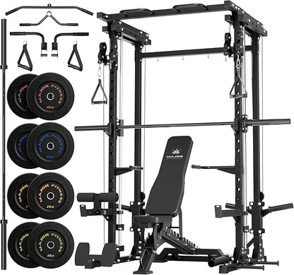 MAJOR FITNESS Drone3 Smith Machine, 2500lbs All-in-One Home Gym Power Rack with Dual Pulley System for Cable Crossover, Pull-Up Bars