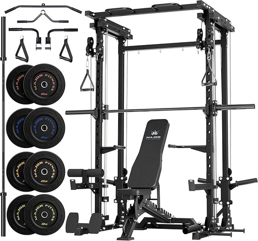 MAJOR FITNESS Drone3 Smith Machine, 2500lbs All-in-One Home Gym Power Rack with Dual Pulley System for Cable Crossover, Pull-Up Bars