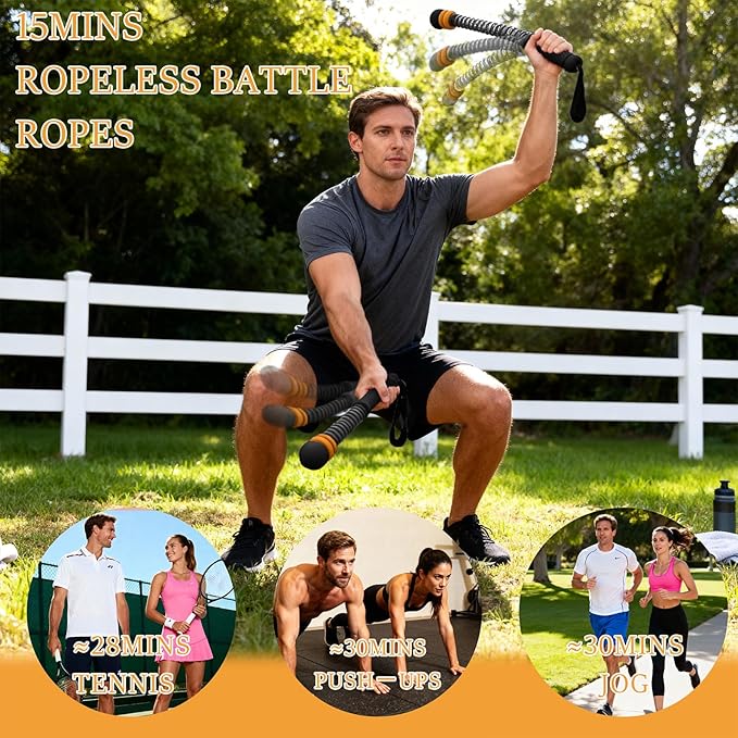 Ropeless Battle Ropes for Exercise Workout Rope, Portable Workout for Home Gym, Exercise Battle Ropes for HIIT Workouts, Low-Impact Cardio Training (Black with Ring)