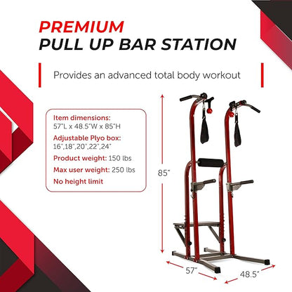 Stamina Power Tower - Dip Bar Pull Up Bar Station with Smart Workout App - Dip Bars for Home Workout - Up to 250 lbs Weight Capacity