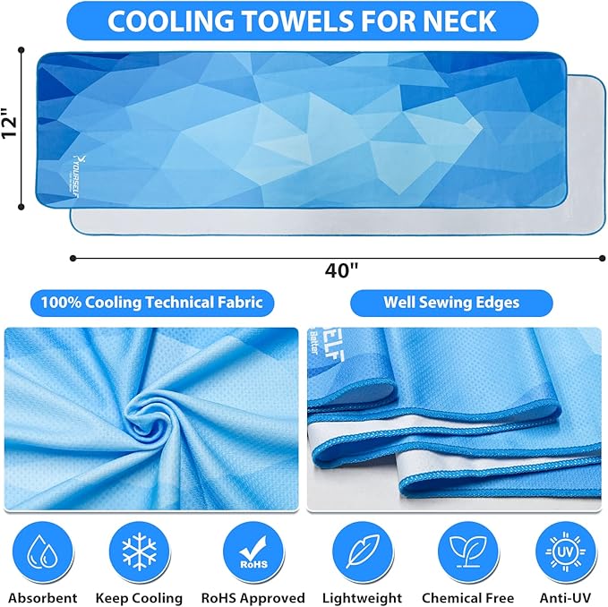 SYOURSELF Cooling Towel, Cooling Towels for Neck,40" x 12"Ice Towel for Instant Cooling Relief, Soft Breathable Chilly Towel, Perfect Yoga, Golf, Sports, Gym, Workout, Athletes Towel (1PC-Gblue)