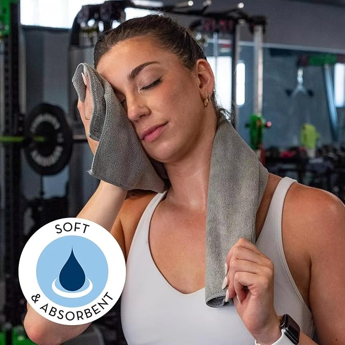 Quick D. Microfiber Gym Towels 16x27 Inch – 5 Pack, Quick Dry, Soft & Absorbent Workout Towels for Gym, Sports & Fitness (Grey)
