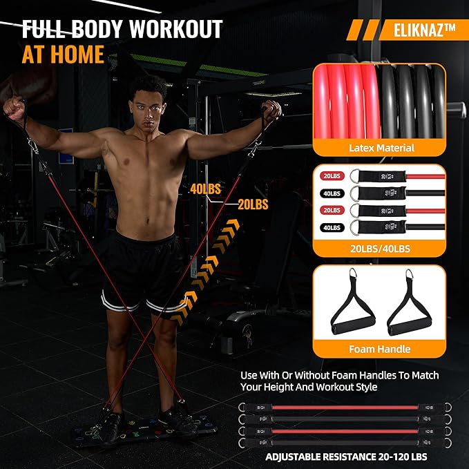 Portable Push Up Board Gym Kit 25-in-1, Foldable Push Up Station & Exercise Board Workout Set with 18 Accessories, Resistance Bands & Handles, Ankle Straps for Men, Women & Teens