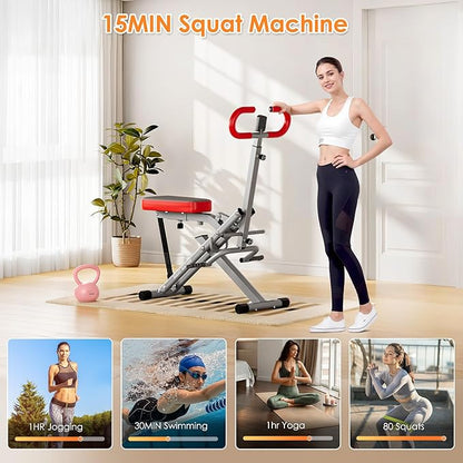 DlandHome Squat Machine, Squat Rowing Machine with Adjustable High-Strength Resistance Band for Home Gym, Foldable Leg Glute Trainer for Full Body 330lbs