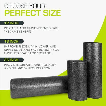 ProsourceFit High Density Foam Rollers Long, Firm Full Body Athletic Massage Tool for Back Stretching, Yoga, Pilates, Post Workout Muscle Recuperation