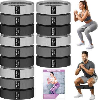 15PCS Fabric Resistance Bands for PT& Yoga Class, Athletes Training, Home Gym Exercise, Non-Slip Booty Bands Bulk Set for Glute, Leg Bands for Women, 3 Resistance Levels with Carry Bag