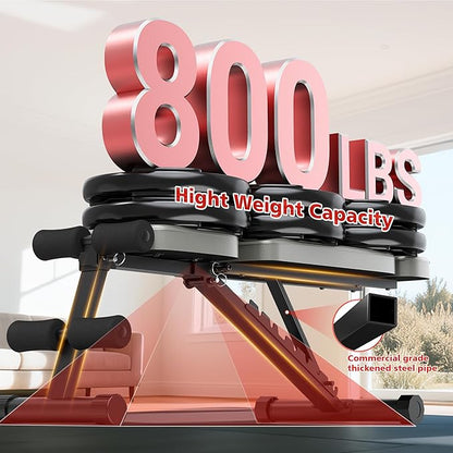 XDDIAS Workout Bench, 10 Backrests Adjustable Weight Bench with Extended Headrest, 800LBS Foldable Weight Bench for Home Gym, Incline Decline Flat Bench Compact for Small Space Training