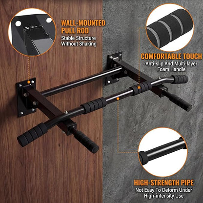 Pull Up Bar Wall Mounted - Multifunctional Wall Mounted Pull Up Bar for Home Gym, Workout Strength Training Equipment, Chin-Up Bar with 2 Suspension Anchors, Fits 16" & 24" Studs