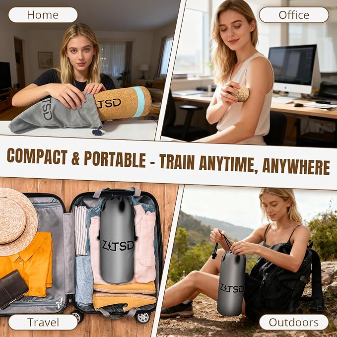 Natural Cork Balance Board Kit - 4-in-1 Foot & Ankle Strengthener with Half-Cylinder Boards, Mini Roller, Massage Ball & Toe Resistance Bands - Portable Balance Trainer for Home, Office & Gym