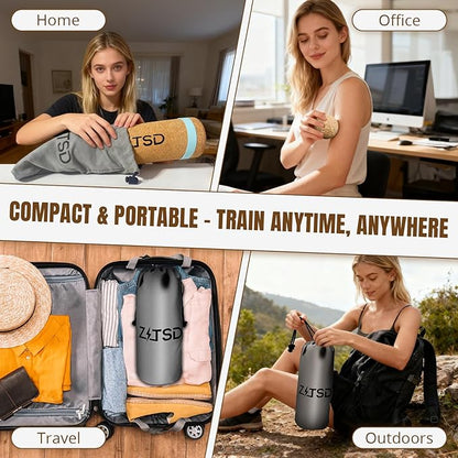 Natural Cork Balance Board Kit - 4-in-1 Foot & Ankle Strengthener with Half-Cylinder Boards, Mini Roller, Massage Ball & Toe Resistance Bands - Portable Balance Trainer for Home, Office & Gym