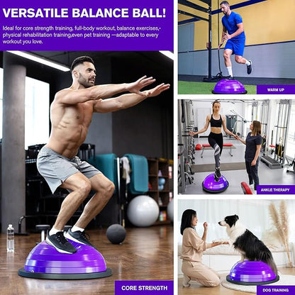 Half Balance Ball Trainer - 23 Inch Half Exercise Ball for Workout, Physical Therapy, Yoga, Home Gym, Core Strength, Stability, Fitness, Balance Training Equipment with Resistance Bands, Foot Pump