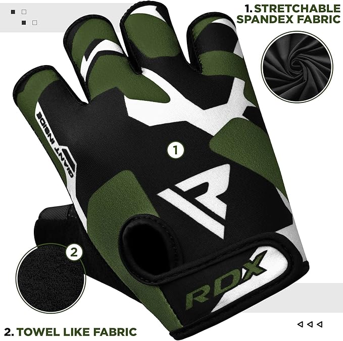 RDX Weight Lifting Gloves Gym Fitness Workout, Anti Slip Padded Palm Elasticated Strength Training Equipment Men Women Half Finger Exercise Bodybuilding Calisthenics Cycling Rowing Climbing