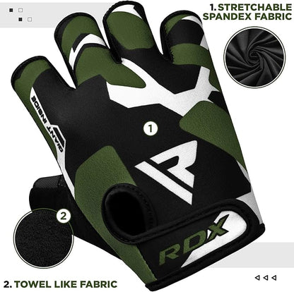 RDX Weight Lifting Gloves Gym Fitness Workout, Anti Slip Padded Palm Elasticated Strength Training Equipment Men Women Half Finger Exercise Bodybuilding Calisthenics Cycling Rowing Climbing