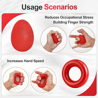 Grip Strength Trainer Kit (5 Pack) Adjustable Resistance Hand Gripper,Finger Exerciser,Hand Extension Exerciser,Stress Relief Ball and Forearm Workout Ring for Muscle Building Injury Recover