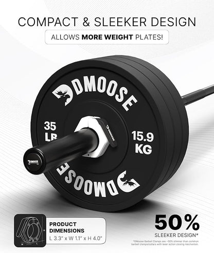 DMoose Fitness Barbell Clips 2 Inch (Pair) - Quick Release Olympic Barbell Clamps & Collars with Anti Slip TPR Grip for Secure Weightlifting and Powerlifting - Weight Clips for Bars at Home or Gym
