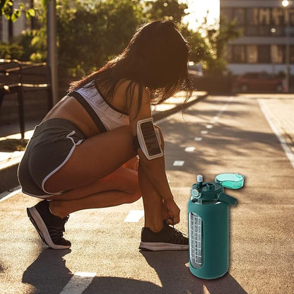SIEROZUR 64 oz Glass Water Bottle with Straw and Handle Lid Half Gallon Motivational Glass Bottle with Silicone Sleeve and Time Marker Large Reusable Sports Water Jug for Gym Home Workout