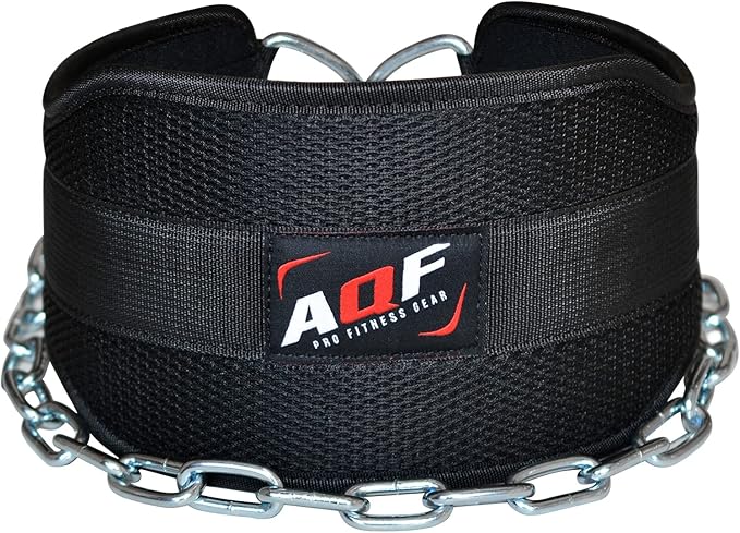 AQF Dip Belt for Weightlifting - Weight Belt with 36" Heavy Duty Steel Chain - Neoprene Padded Back Support Gym Lifting Belt for Powerlifting, Bodybuilding, Squat, Fitness & Pull up Training