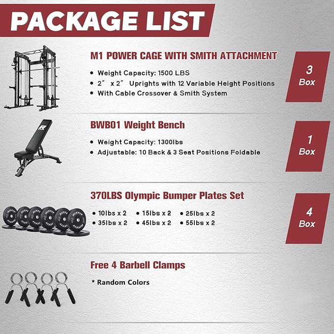 RitFit M1 Pro Smith Machine with Cable Crossover System, Multi-Function Squat Rack Power Cage for Home Gym, Power Rack and Packages