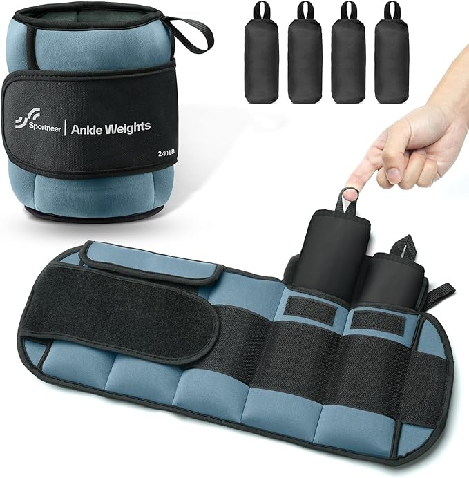Sportneer 20lbs/Pair Adjustable Ankle Weights for Women and Men, Modularized Leg Weight for Yoga, Walking, Running, Aerobics, Gym, Physical Therapy