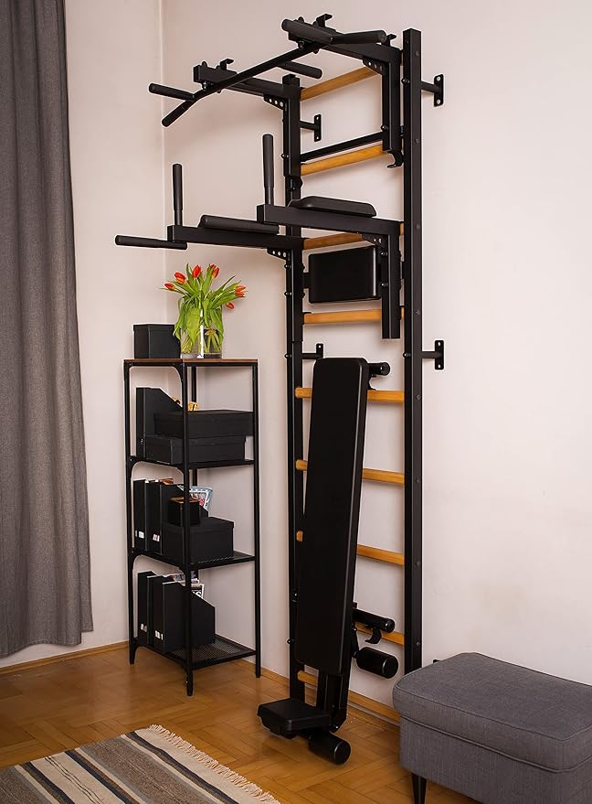 Wooden Swedish Ladder Wall Stall Bar - Indoor Chin Up Bar Workout Equipment for Home Exercise, Physical Therapy, Gymnastics, Fitness
