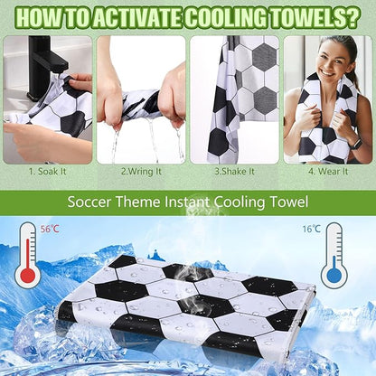 12 Pack Soccer Cooling Towels, Soccer Ice Towels for Neck, 40"x12" Breathable Chilly Towel with Plastic Container, Microfiber Sport Towel for Players Team Gift Sport Party Favors