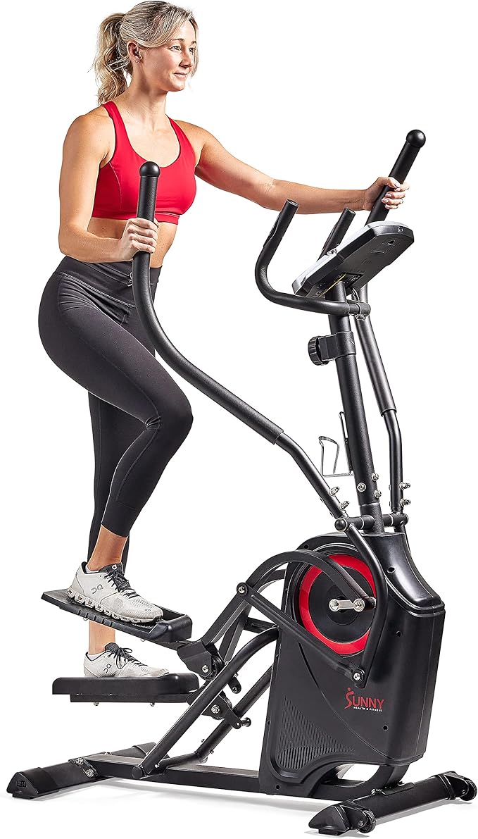 Sunny Health & Fitness Elliptical Exercise Machine, Silent Training, Long Stride Full Body Workout, Adjustable Resistance, Pulse Sensor, SunnyFit App via Bluetooth, Electric or Manual