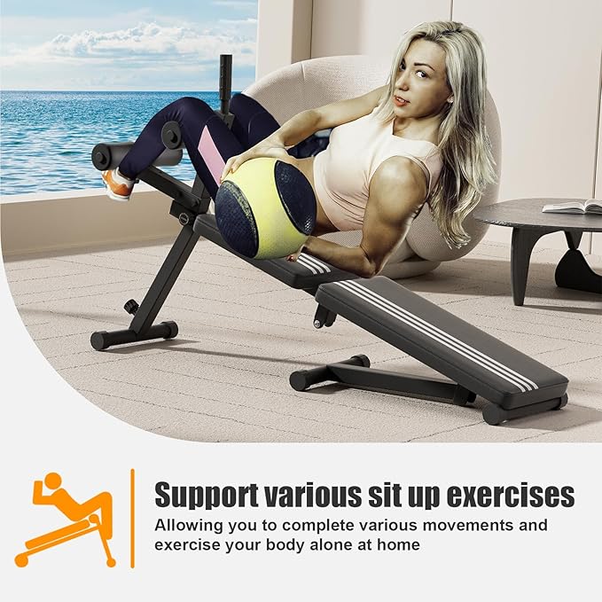 Sit Up Benches, Abs Workout Equipment, Foldable Hyperextension Roman Chair, Abdominal Gym Equipment,Utility Slant Board Exercise Benches for Strength Training and Home Gym Workouts Black