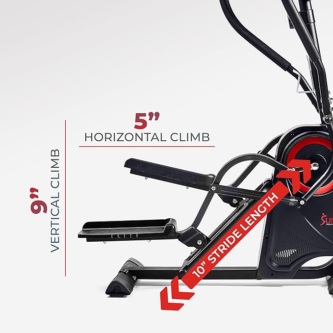 Sunny Health & Fitness Elliptical Exercise Machine, Silent Training, Long Stride Full Body Workout, Adjustable Resistance, Pulse Sensor, SunnyFit App via Bluetooth, Electric or Manual