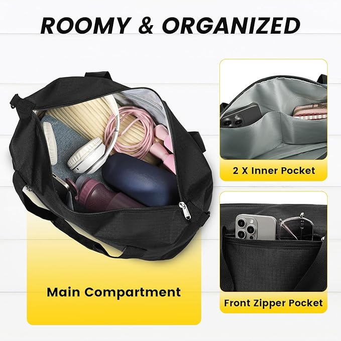 Vorspack Small Gym Bag - 18 Inches Duffle Bag for Travel Lightweight Duffel Bag for Men Women Personal Item Bag Weekender Bag for Travel Sports Gym - Black