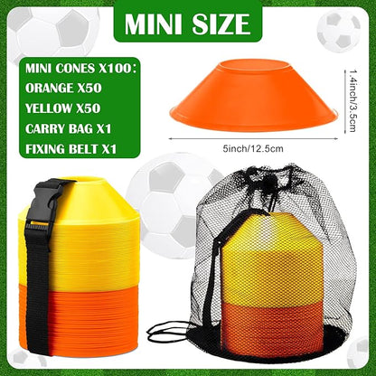 Hanaive 100 Pieces Mini Soccer Cones for Sport Drills 5 Inch Agility Disc Cones with Accessories for Kids Football Training