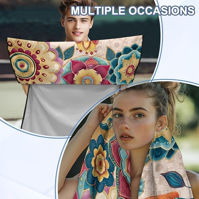 Bulopur Boho Mandala Beach Towel Soft Sand Free Sweatproof Car Seat Cover Towel for Yoga Mat Non-Slip Breathable Washable Sweat Towels Fits for SUV Sedan Truck